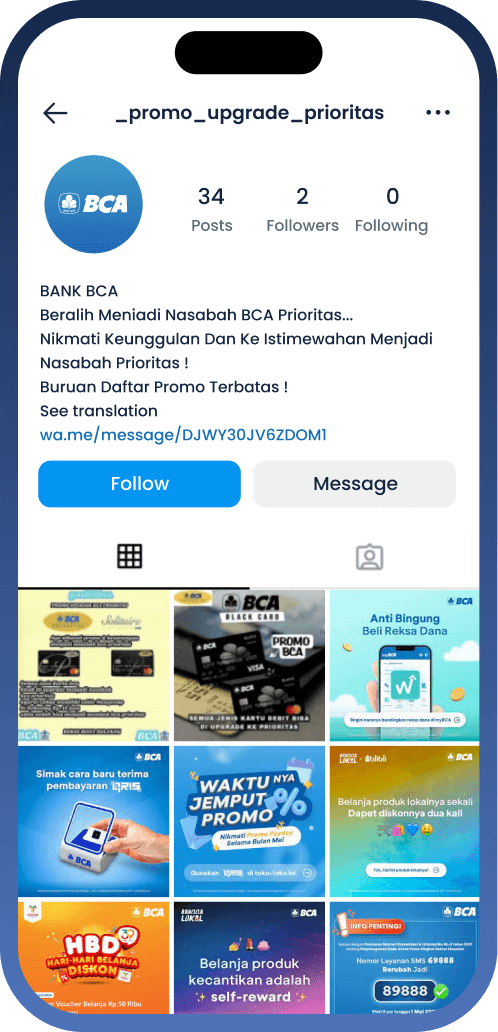 Penipuan Mengaku Sebagai CS Menawarkan Promo di Instagram
